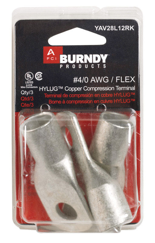 BURNDY LLC, Borne à anneau isolée en fil métallique Burndy Argent 3 pk