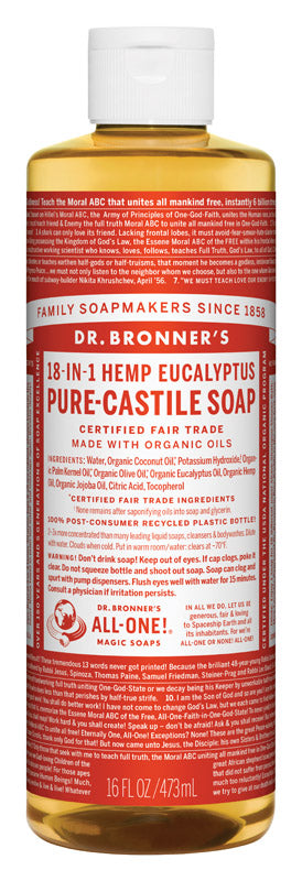 ALL ONE GOD FAITH INC, Bronner's 18-en-1 Organic Eucalyptus Scent Pure-Castile Liquid Soap 16 oz (Pack of 12)