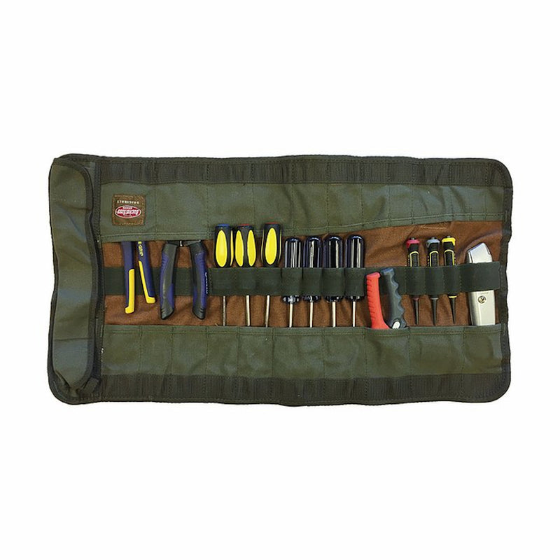 PULL R HOLDING COMPANY LLC, Bucket Boss 26 in. W X 14.5 in. H Canvas Tool Roll Pouch 25 pocket Green 1 pc