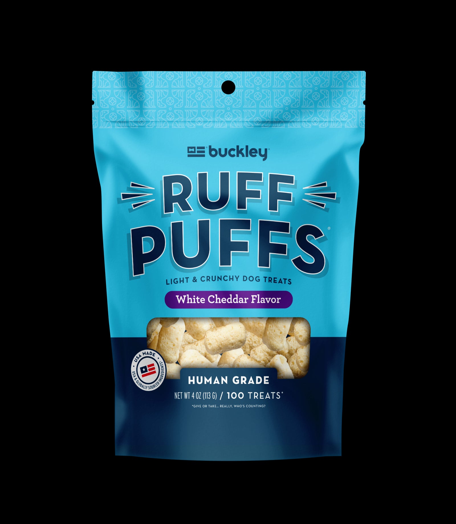 Animaux de compagnie Buckley, Buckley Ruff Puffs Gâteries pour chiens à saveur de cheddar blanc 4 oz.