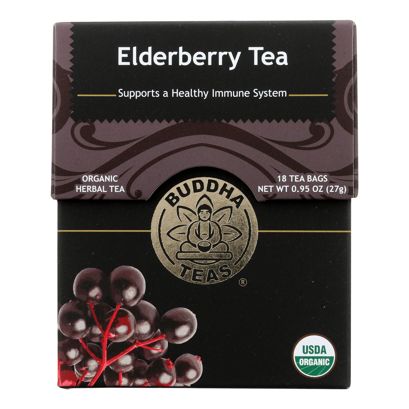 Thés de Bouddha, Buddha Teas - Organic Tea - Elderberry - Case of 6 - 18 Count (Pack of 6)