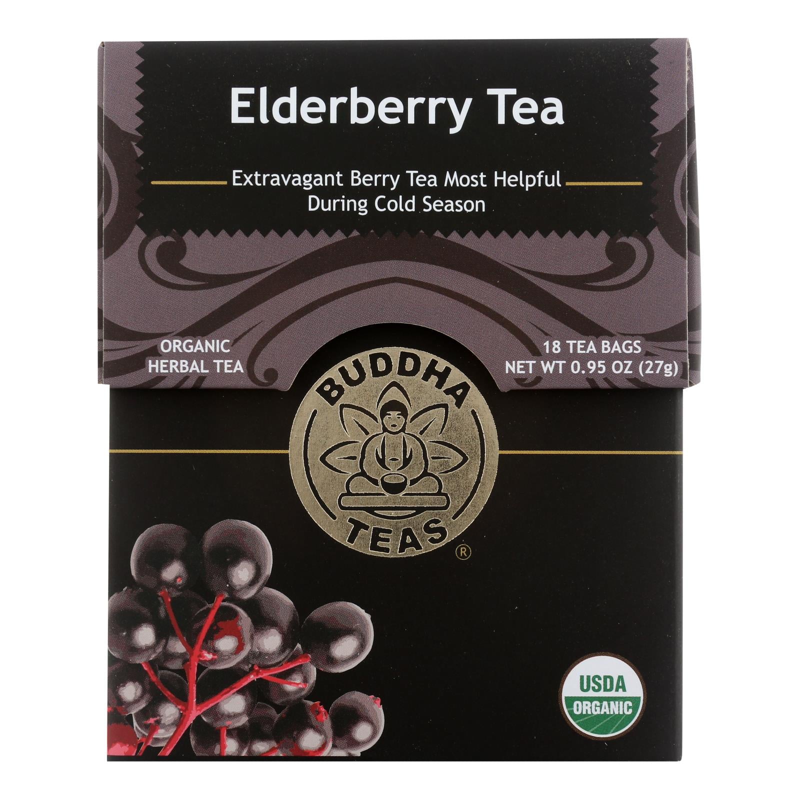 Thés de Bouddha, Buddha Teas - Organic Tea - Elderberry - Case of 6 - 18 Count (Pack of 6)