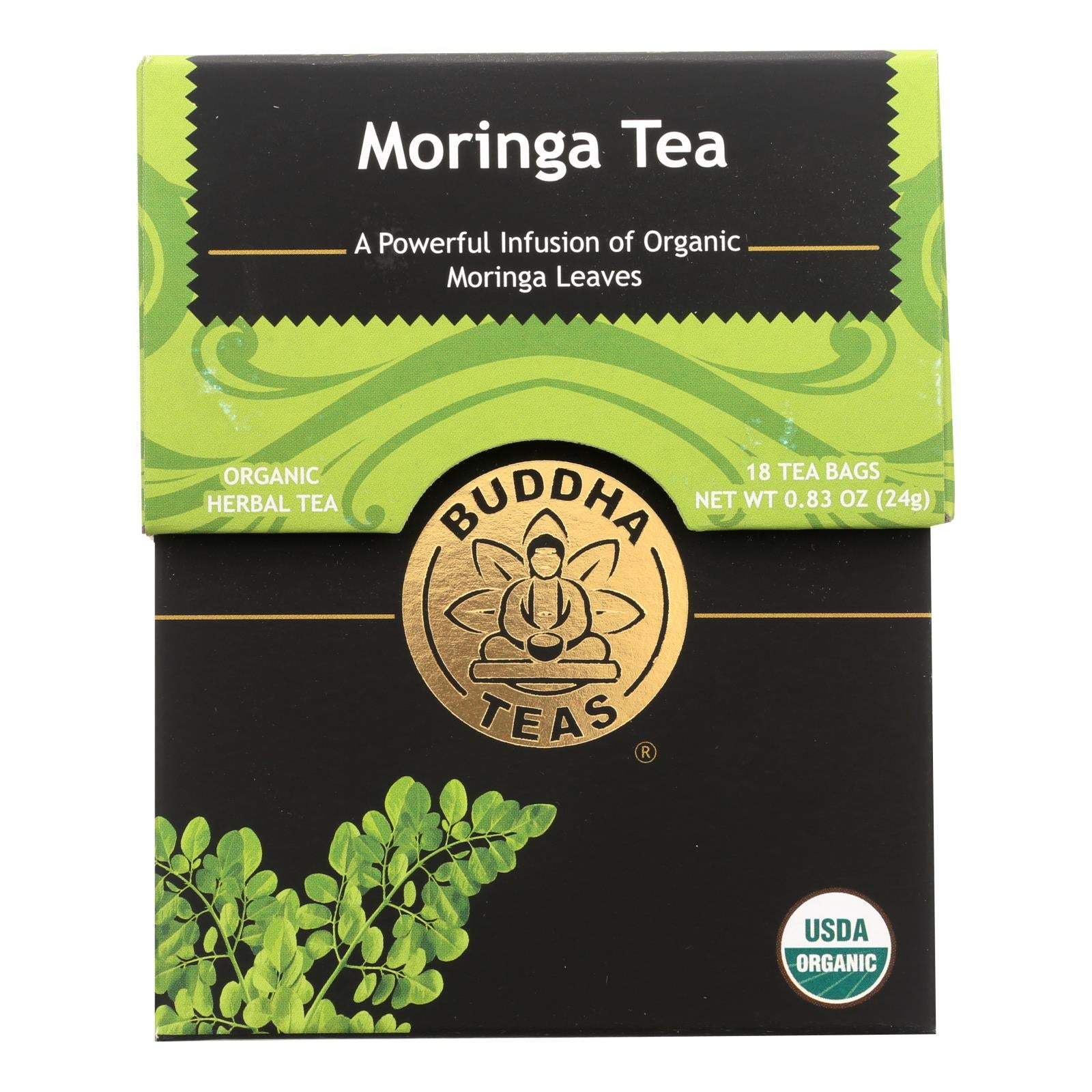 Thés Buddha, Buddha Teas - Organic Tea - Moringa - Case of 6 - 18 Bags (Pack of 6)