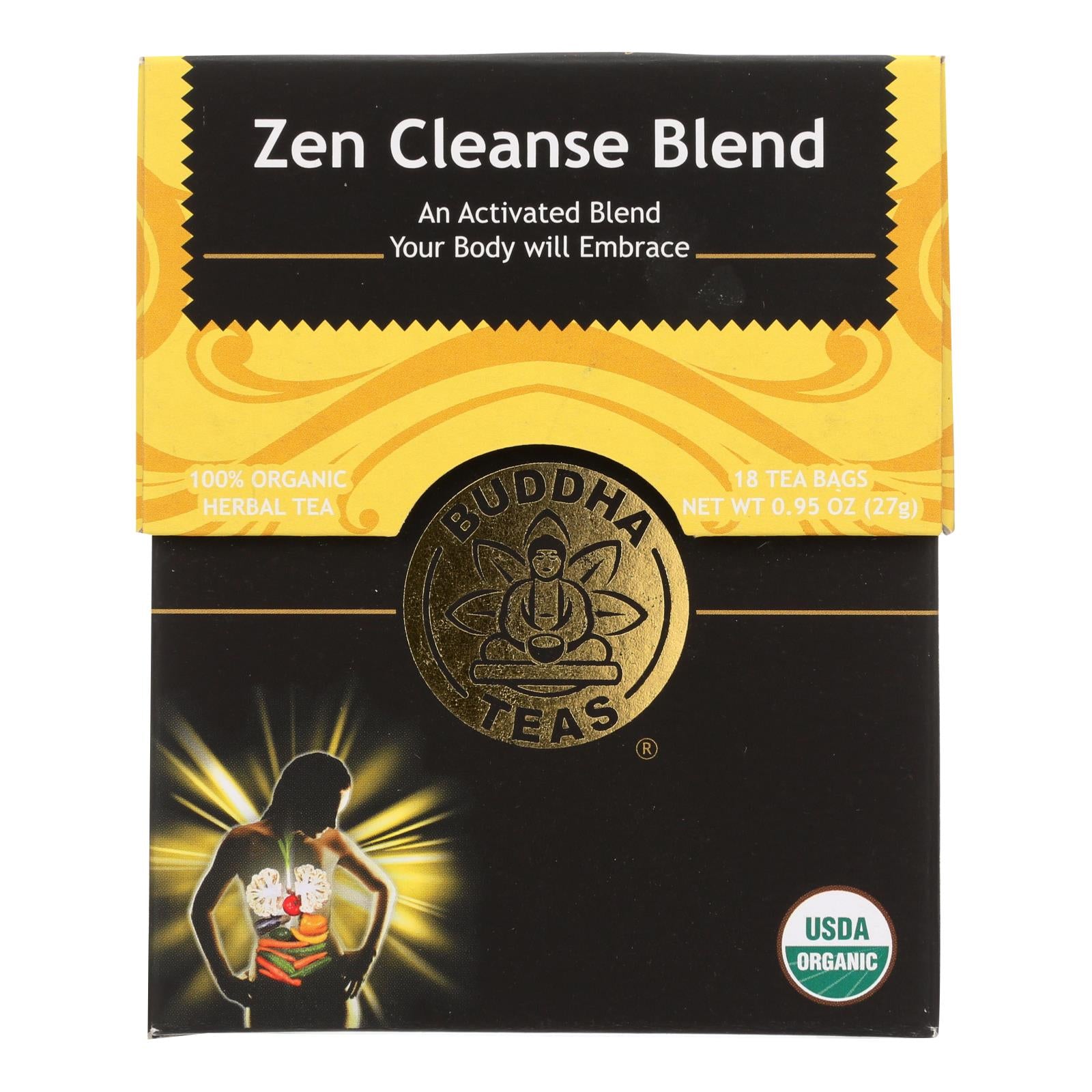 Thés de Bouddha, Buddha Teas -Thé - Mélange Zen Cleanse - Caisse de 6 - 18 sachets (paquet de 6)