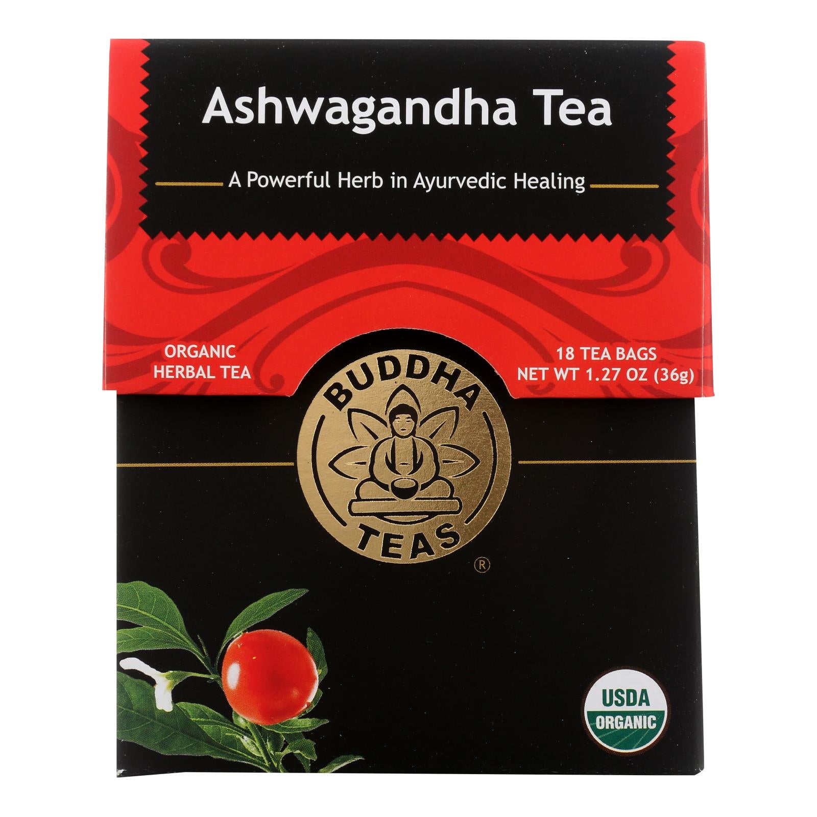 Thés de Bouddha, Buddha Teas - Thé biologique - Ashwaghanda - Caisse de 6 - 18 unités (Paquet de 6)