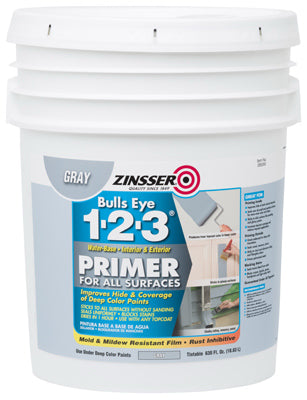 Zinsser & Co, Bulls Eye 1-2-3 Primer, à base d'eau, gris, 5-Gals.