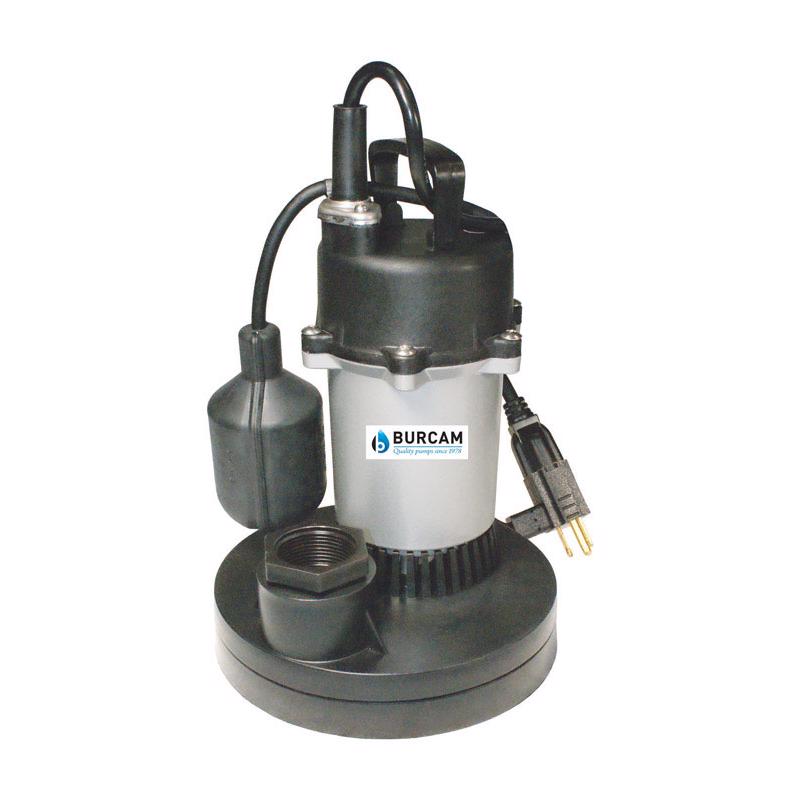 BUR-CAM PUMPS INC, Burcam 1/2 HP 3,200 gph Thermoplastic Tethered Float AC Submersible Sump Pump