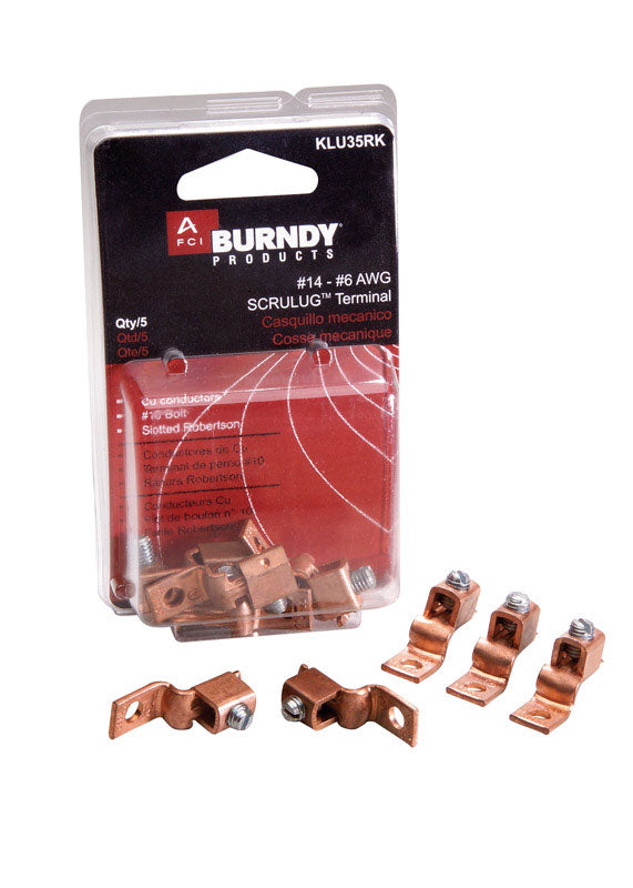 BURNDY LLC, Burndy 6 AWG Offset Terminal Lug 5 pk