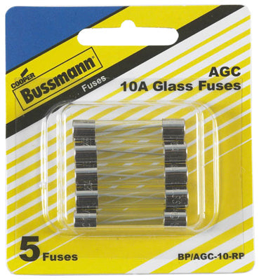 BUSSMANN ELECTRICAL, Bussmann 10 amps AGC Glass Tube Fuse 5 pk (Pack of 5)