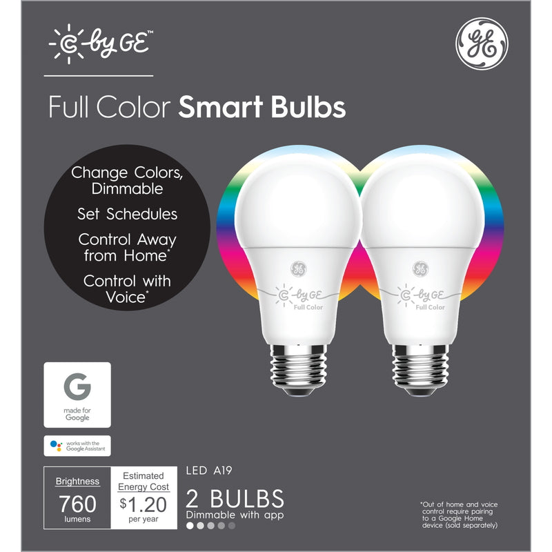 ÉCLAIRAGE GE, C by GE A19 E26 (Medium) LED Smart Bulb Color Changing 60 Watt Equivalence 2 pk