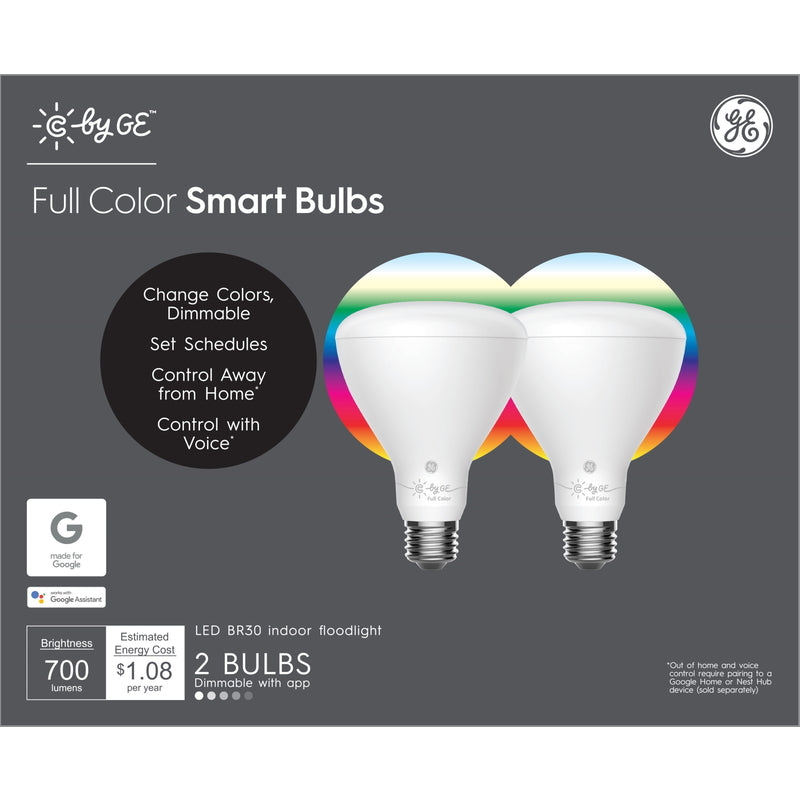 ÉCLAIRAGE GE, C by GE BR30 E26 (Medium) LED Smart Bulb Color Changing 65 Watt Equivalence 2 pk