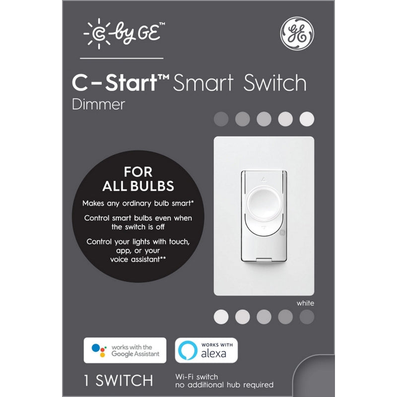 GE LIGHTING, C by GE Single Pole or 3-way Smart Dimmer Switch White 1 pk