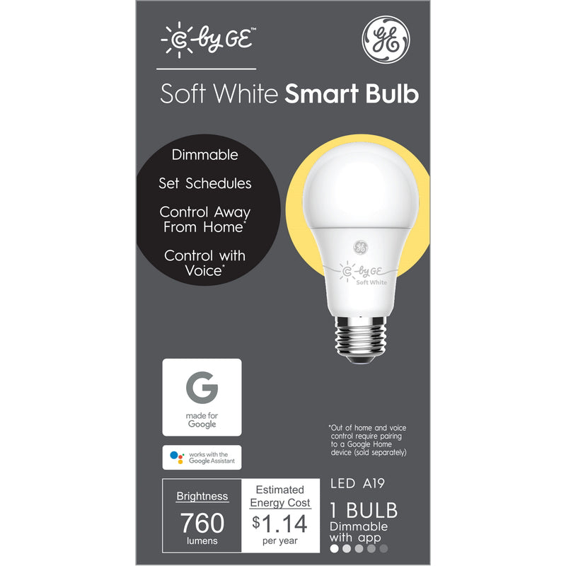 ÉCLAIRAGE GE, C par GE A19 E26 (Medium) LED Smart Bulb Blanc doux 60 Watt Equivalence 1 pk