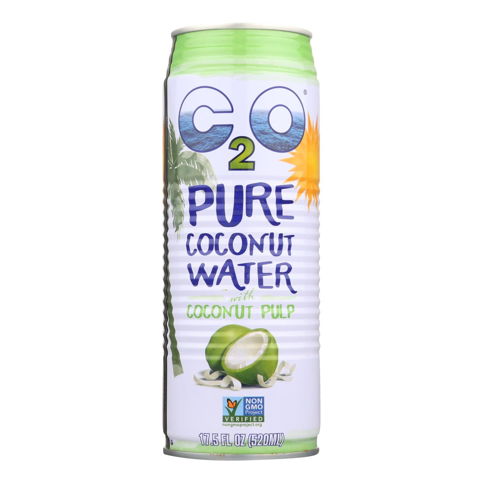 Eau de coco pure C2o, C2O - Pure Coconut Water Pure Pulp Coconut Water - Caisse de 12 - 17.5 fl oz (Pack de 12)