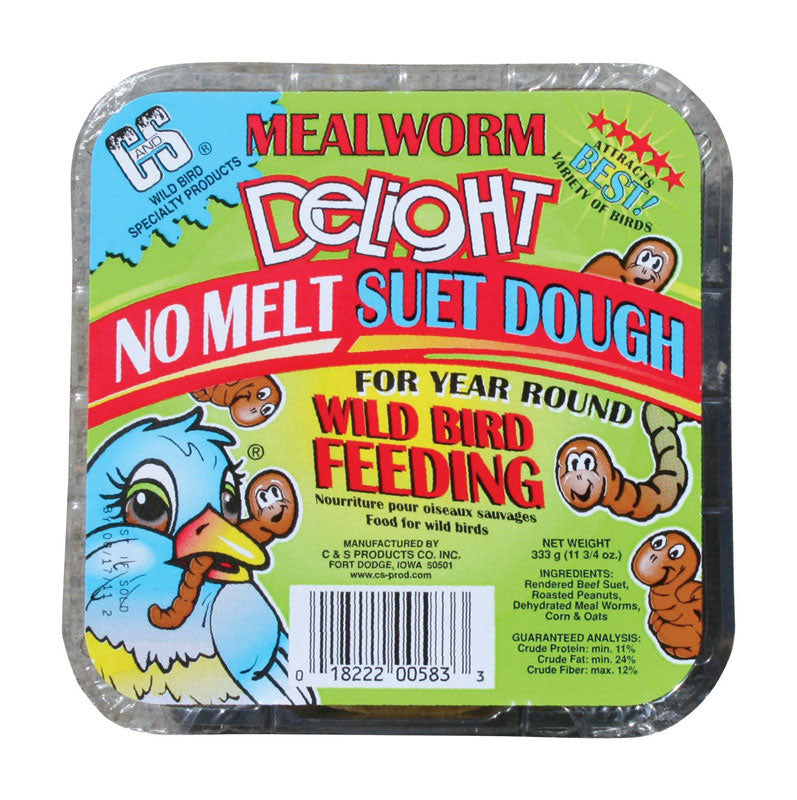 C & S PRODUCTS CO INC, C&S Products Mealworm Delight Assorted Species Nourriture pour oiseaux sauvages Beef Suet 11.75 oz. (paquet de 12)