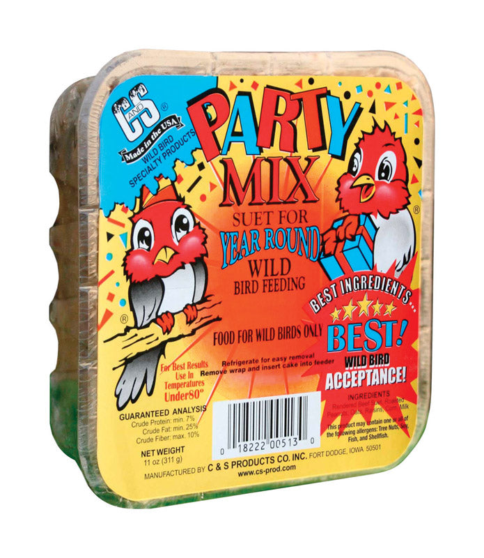 C & S PRODUCTS CO INC, C&S Products Party Mix Nourriture pour oiseaux sauvages Espèces assorties Suif de boeuf 11 oz (paquet de 12)