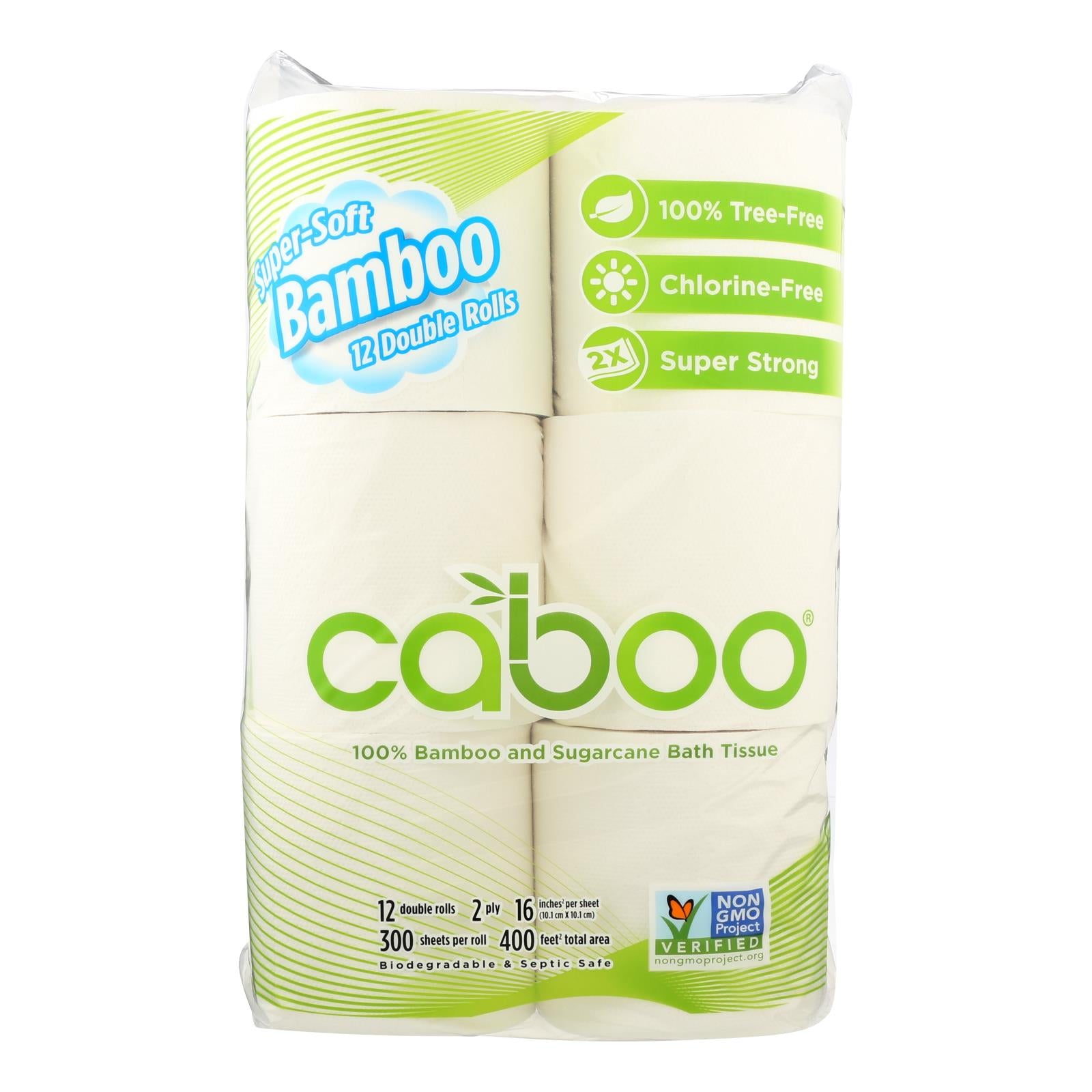 Caboo, Caboo - Papier hygiénique - Papier hygiénique 300 feuilles - Caisse de 6 - 12 Pk (Paquet de 6)