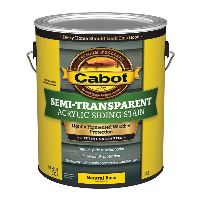 CABOT SAMUEL INC, Cabot Neutral Base Semi-Transparent Water-Based Acrylic Stain 1 gal. for Wood Surface (Pack of 4)