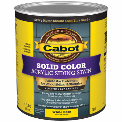 MARQUE VALSPAR, Cabot Solid Tintable 0801 White Base Water-Based Acrylic Siding Stain 1 qt. (Pack of 4)