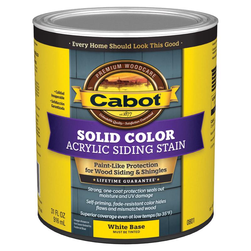 MARQUE VALSPAR, Cabot Solid Tintable 0801 White Base Water-Based Acrylic Siding Stain 1 qt. (Pack of 4)