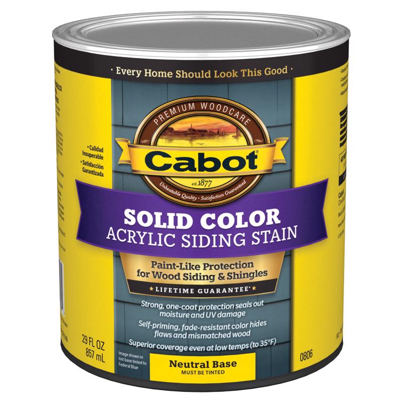 MARQUE VALSPAR, Cabot Solid Tintable 0806 Neutral Base Water-Based Acrylic Siding Stain 1 qt. (Pack of 4)