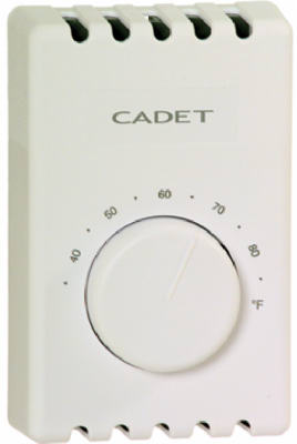 CADET MANUFACTURING CO, Cadet White 120V Rectangle 2-Poles Line Voltage Thermostat for Electric Baseboard & Fan-Forced Heater