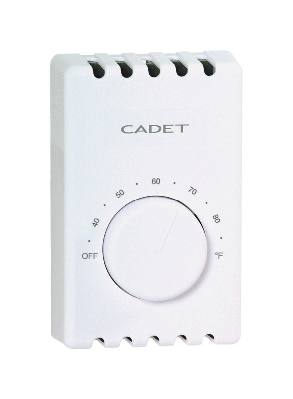 CADET MANUFACTURING CO, Cadet White 120V Rectangle 2-Poles Line Voltage Thermostat for Electric Baseboard & Fan-Forced Heater