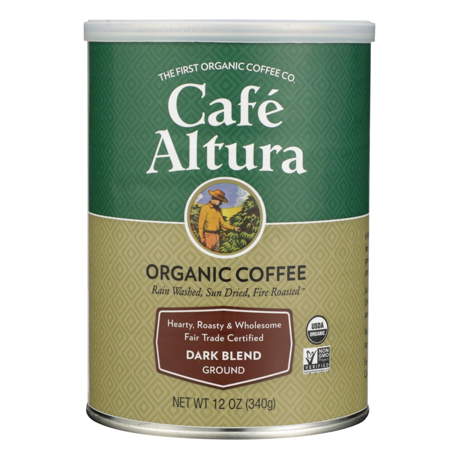 Café Altura, Cafe Altura - 100% Organic Fair Trade Dark Blend Coffee - Case of 6 - 12 oz (Pack of 6)