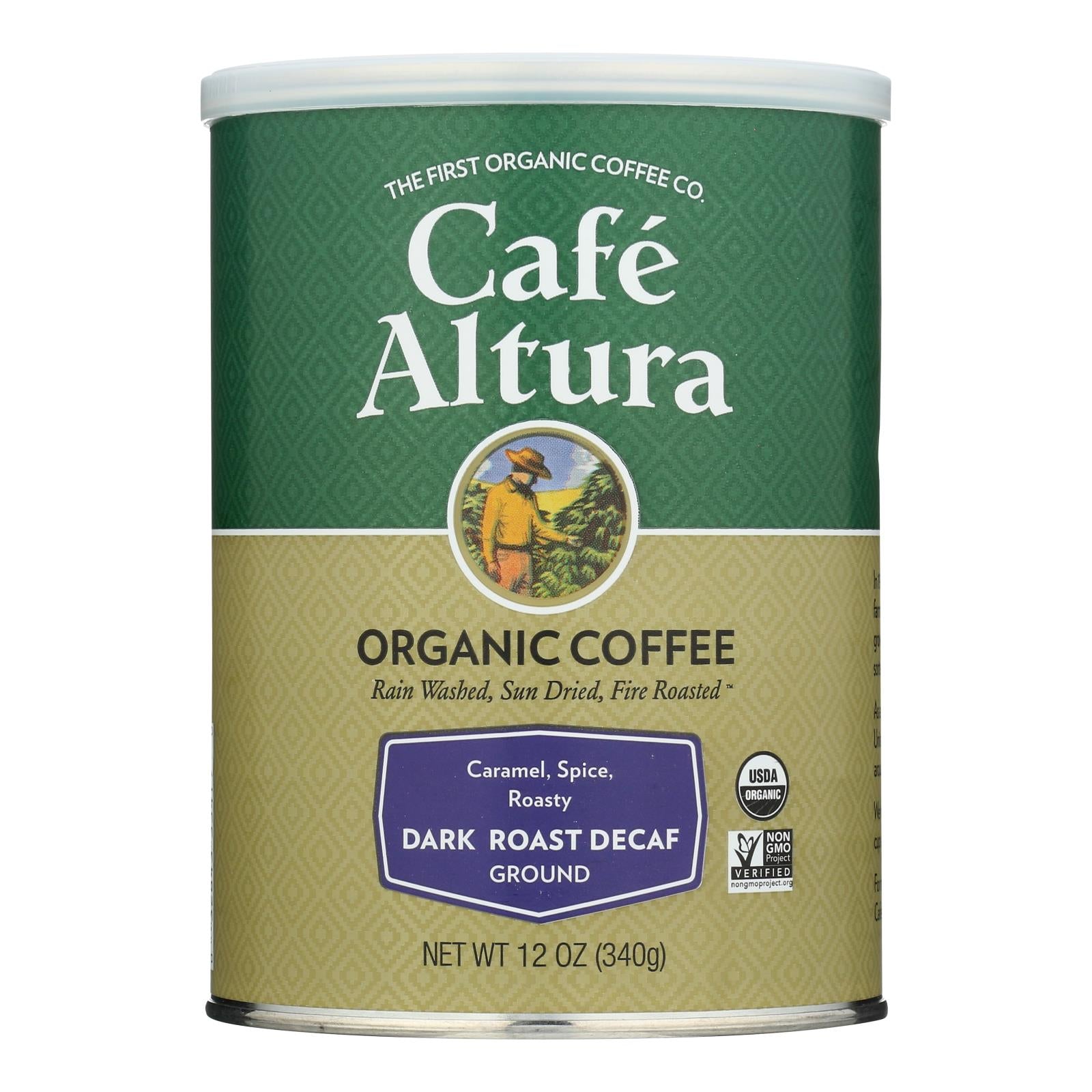 Café Altura, Cafe Altura Dark Roast Ground Decaf Organic - Caisse de 6 - 12 OZ (Pack de 6)