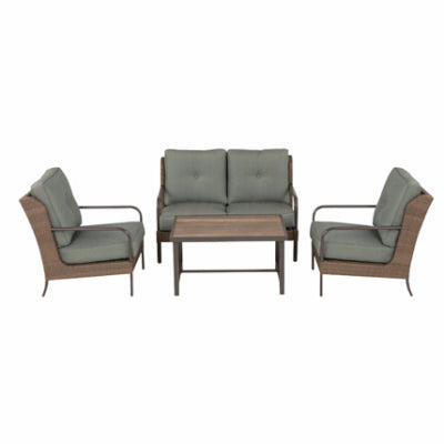 Four Seasons Courtya, Calabria 4-Pc. Ensemble de salon en osier, osier beige/gris sur aluminium, coussins verts