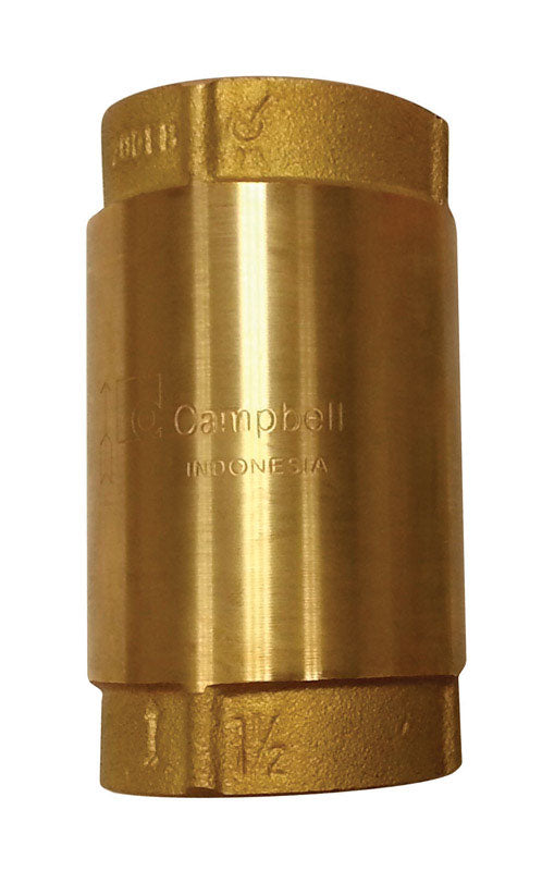 CAMPBELL MANUFACTURING LLC, Campbell 1-1/2 in.   D X 1-1/2 in.   D Clapet anti-retour à ressort en laiton jaune