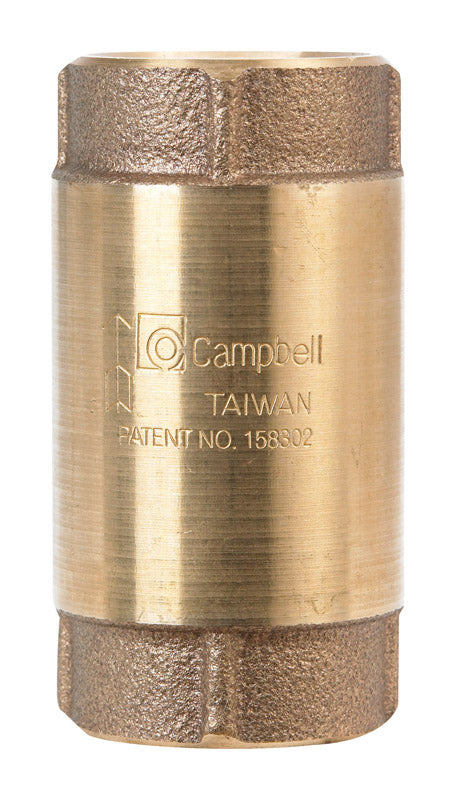 CAMPBELL MANUFACTURING LLC, Campbell 1 in. D X 1 in. D FNPT x FNPT Clapet anti-retour à ressort en laiton rouge