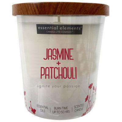 Candle lite, Candle Lite 4317020 9 Oz Jasmine Patchouli Essential Elements Bougie en pot avec couvercle en bois