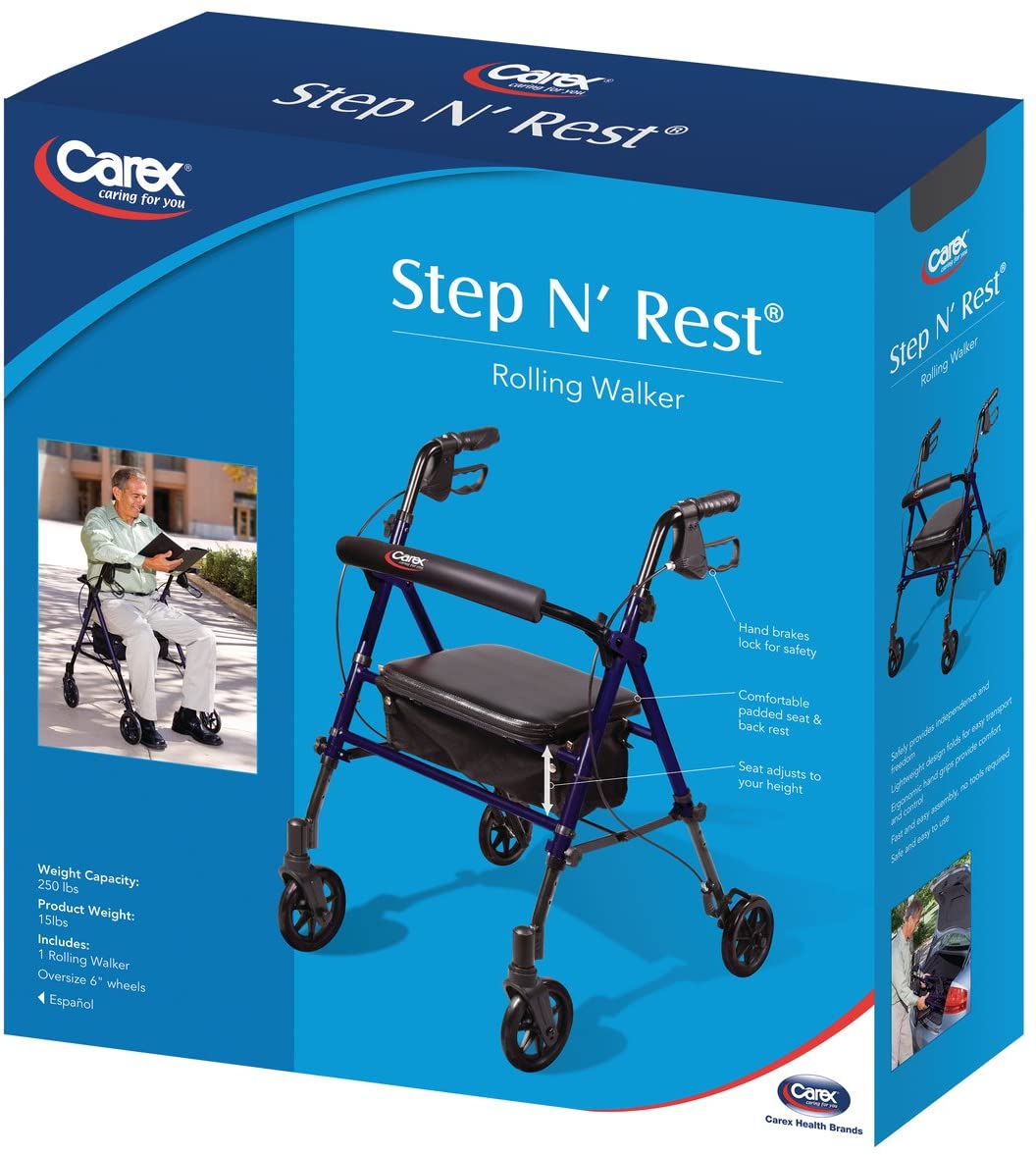 Carex Health Brands, Carex Health Brands Fga22300 Déambulateur à roulettes Step N' Rest