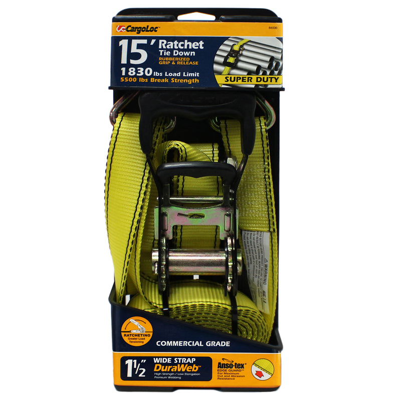 ALLIED INTERNATIONAL, CargoLoc 1-1/2 in. W X 15 ft. L Yellow Tie Down w/Ratchet 1830 lb 1 pk