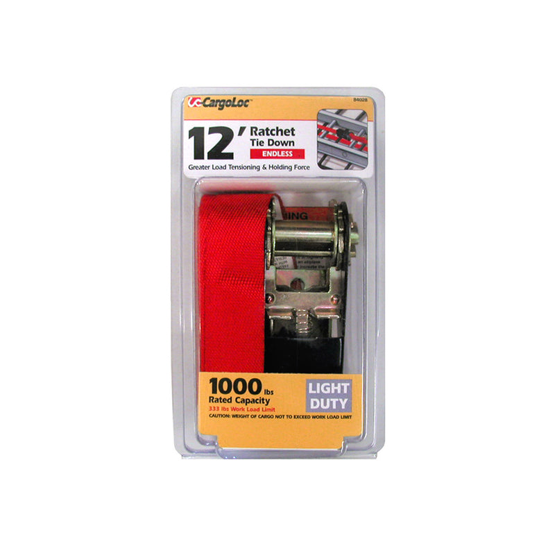 ALLIED INTERNATIONAL, CargoLoc 1 in. W X 12 ft. L Red Tie Down w/Ratchet 333 lb 1 pk