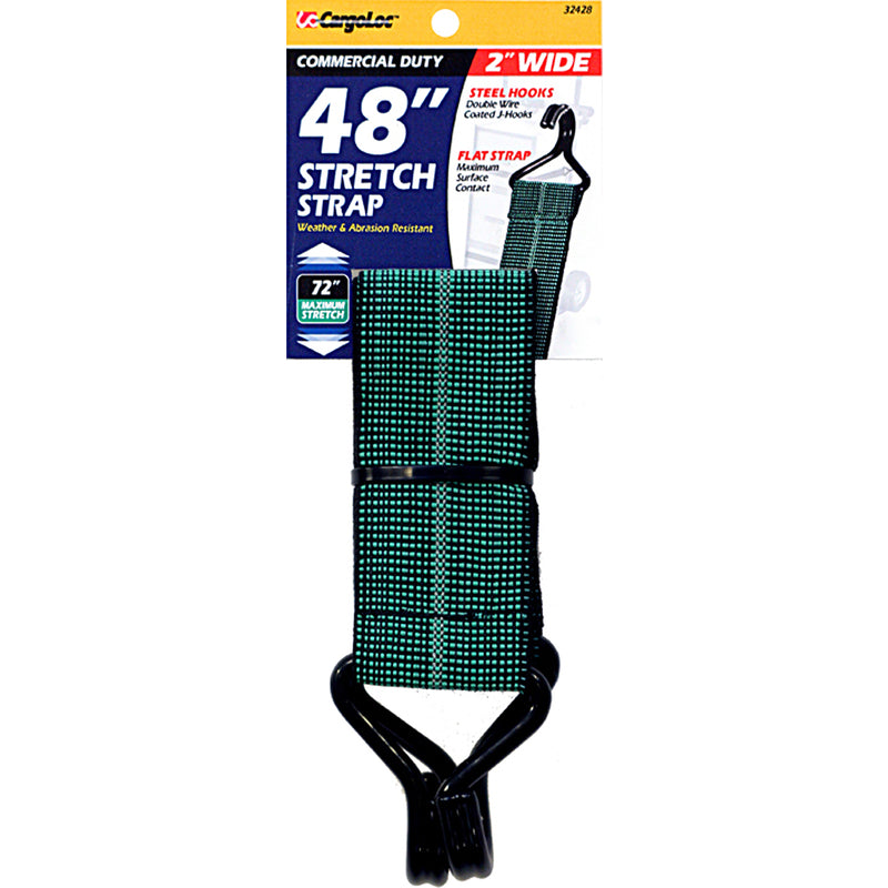 ALLIED INTERNATIONAL, Cargoloc 32428 2" X 48" Green & Black Flat Stretch Strap With J Hooks