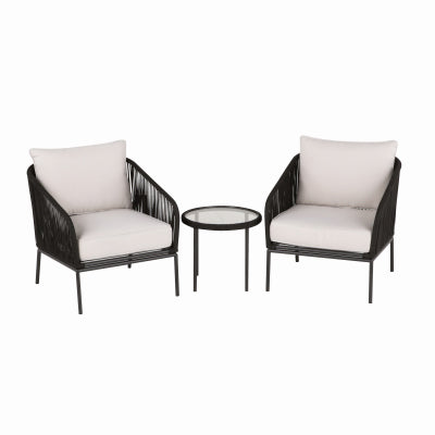 Four Seasons Courtya, Carrabelle 3-Pc. Chat, 2 chaises + table d'appoint, structure en acier noir