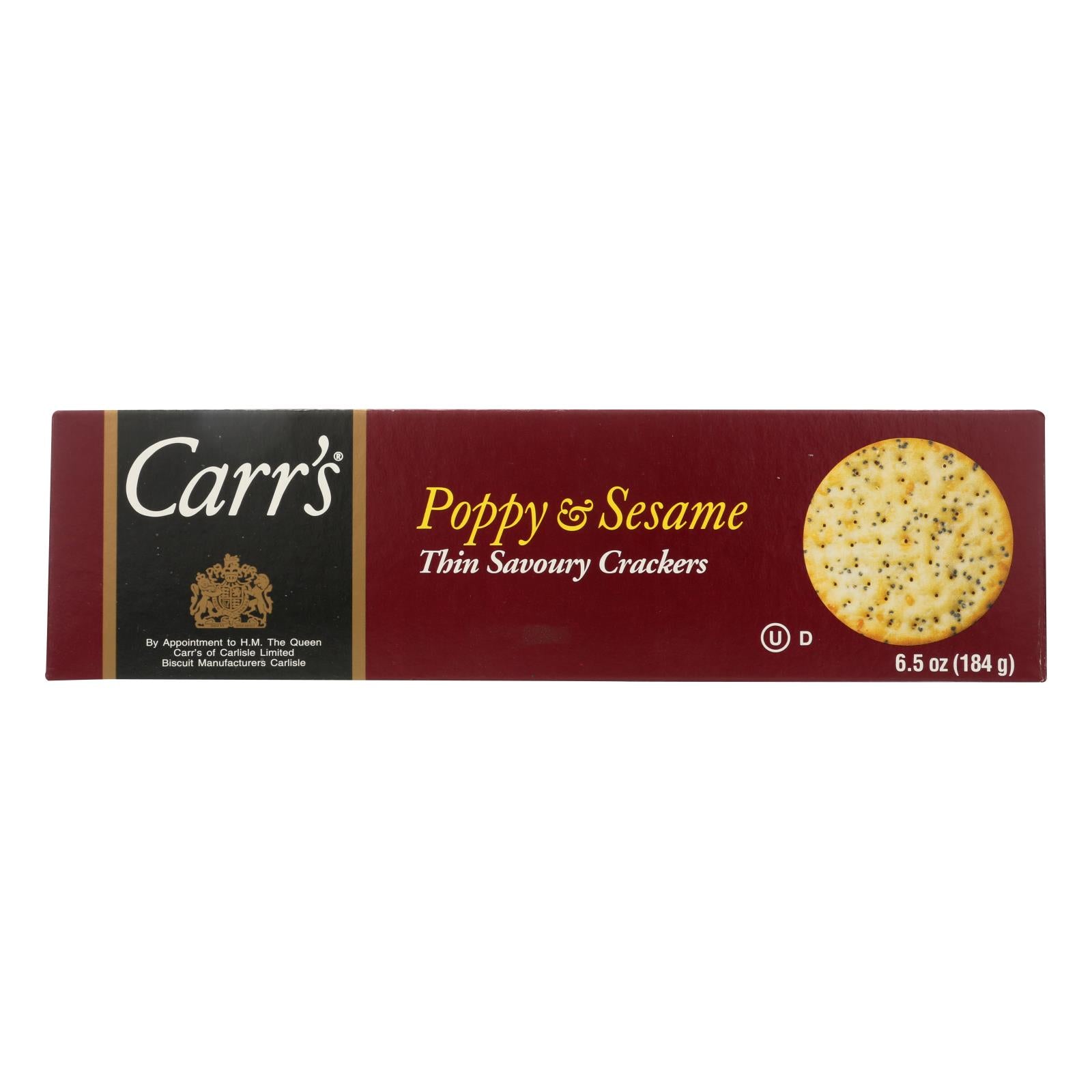 Carr'S, Carr's - Crackers - Pavot et Sésame - Caisse de 12 - 6.5 oz (Paquet de 12)