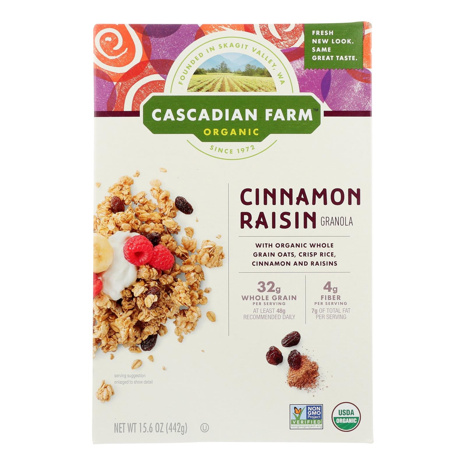 Ferme des Cascades, Cascadian Farm Céréales granola biologiques - Cannelle et raisins - Caisse de 6 - 15.6 oz (paquet de 6)