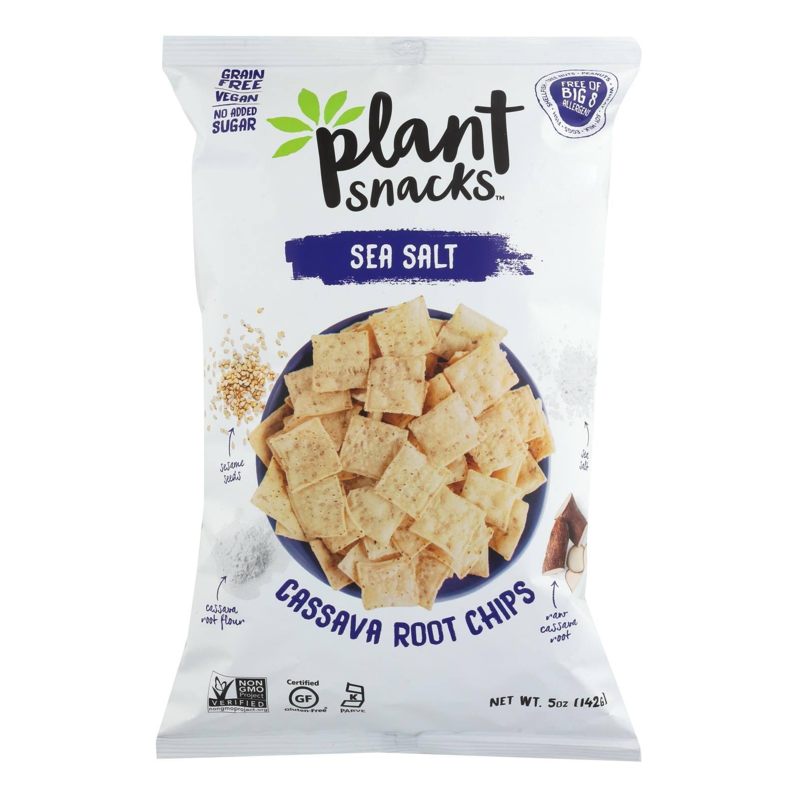 En-cas à base de plantes, Cassava Crunch Plant Snacks, sel de mer - caisse de 12 - 5 OZ (paquet de 12)