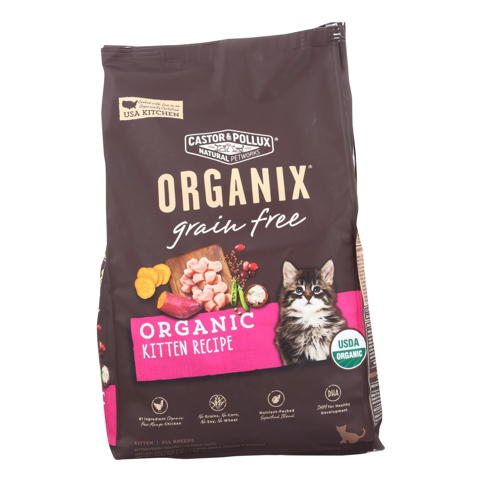 Organix, Castor & Pollux - Orgnx Kitten Rcipe Gluten Free - Case of 5 - 3 LB (Pack of 5)