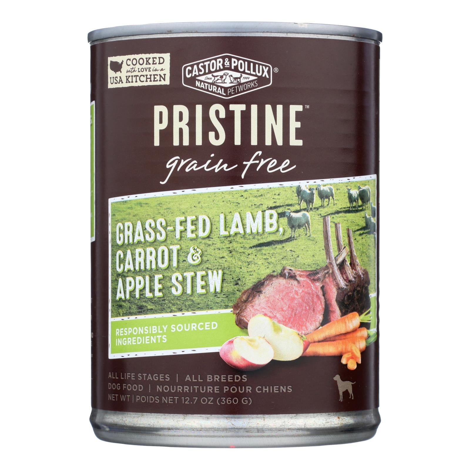 Castor et Pollux, Castor & Pollux Wet Dog Food Pristine Grain-Free Grass-Fed Lamb Carrot & Apple Stew - Case of 12 - 12.7 OZ (Pack of 12)