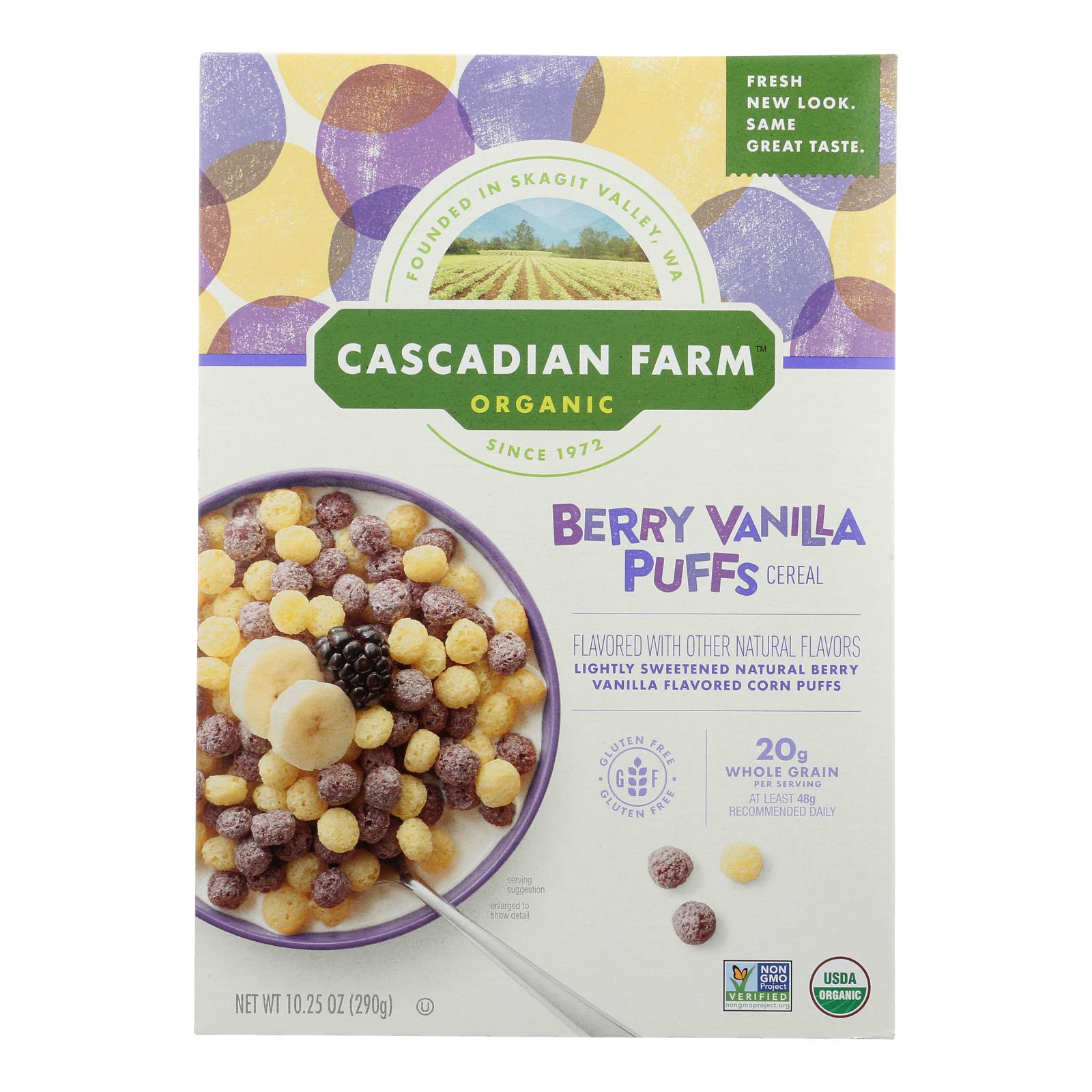 Ferme des Cascades, Céréales de la ferme Cascadian - Biologique - Puff aux baies et à la vanille - 10.25 oz - caisse de 12 (Paquet de 12)