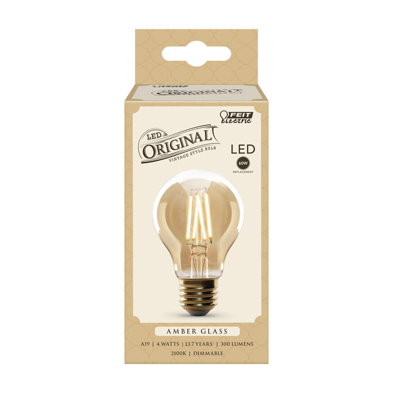 FEIT ELECTRIC CO, Feit A19 E26 (Medium) LED Bulb Amber Soft White 60 Watt Equivalence 1 pk