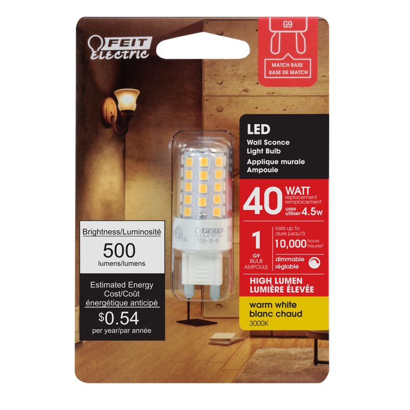 FEIT ELECTRIC CO, Feit Ampoule LED G9 Bi-Pin Blanc Chaud 40 Watt Equivalence 1 pk