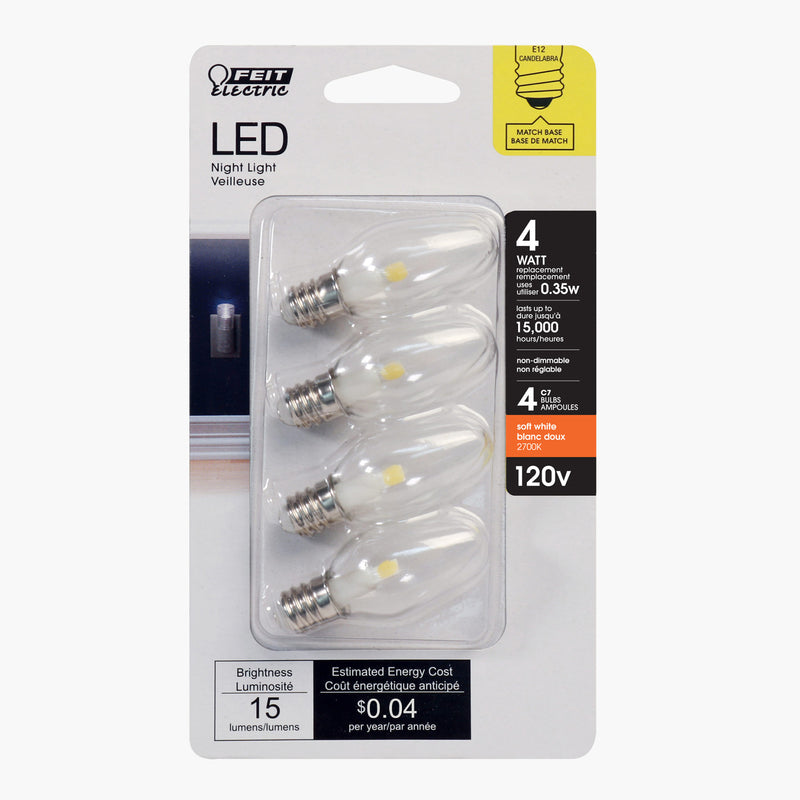 FEIT ELECTRIC CO, Feit C7 E12 (Candélabre) Ampoule LED Blanc doux 4 Watt Equivalence 4 pk