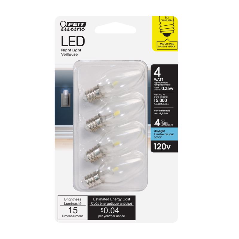 FEIT ELECTRIC CO, Feit C7 E12 (Candélabre) Ampoule LED Daylight 4 Watt Equivalence 4 pk