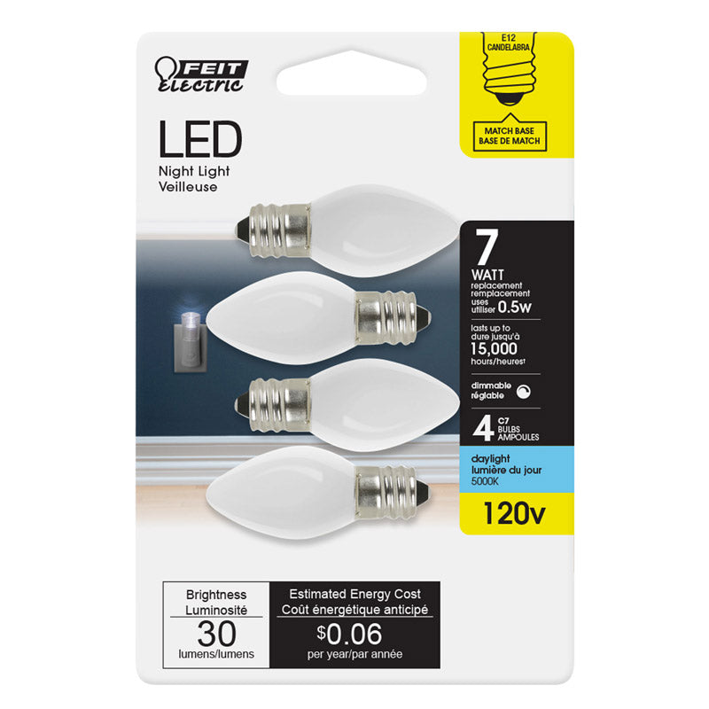 FEIT ELECTRIC CO, Feit C7 E12 (Candélabre) Ampoule LED Daylight 7 Watt Equivalence 4 pk