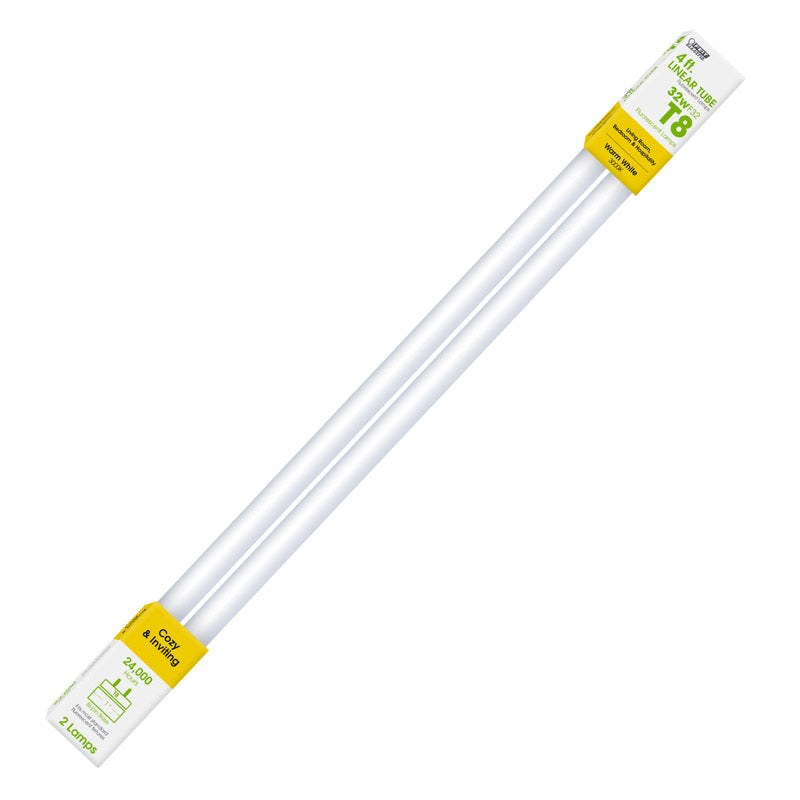 FEIT ELECTRIC CO, Feit Electric 32 W T8 1 in.   D X 48 in.   L Ampoule Fluorescente Blanc Chaud Linéaire 3000 K 2 pk (Pack de 15)